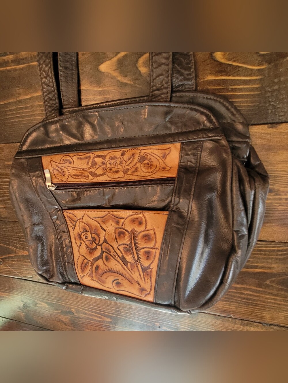 Leather Handbag With Straps Handcrafted In Mexico